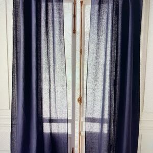 set of EUROPEAN FLAX™-CERTIFIED LINEN SMOKEY BLUE WINDOW CURTAIN PANEL 48''X84''